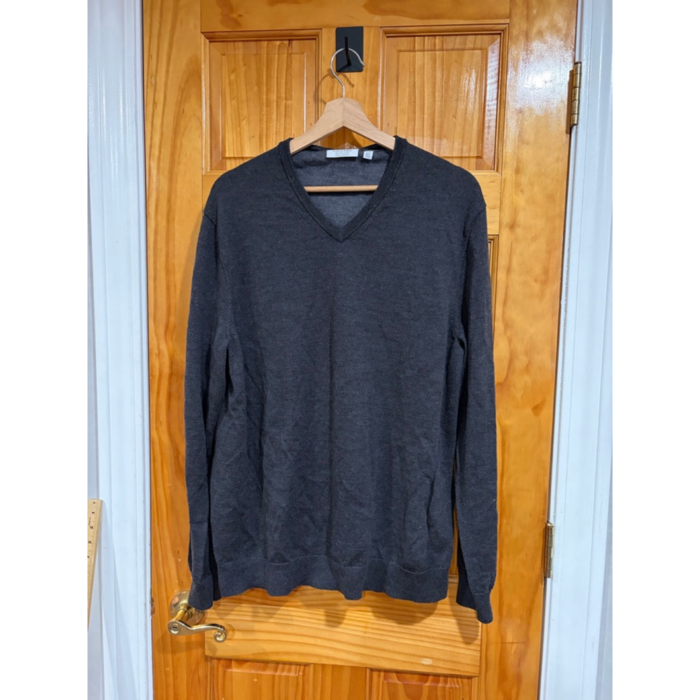 Calvin Klein Extra Fine Merino Wool V-Neck Sweater Charcoal Gray Men’s XL